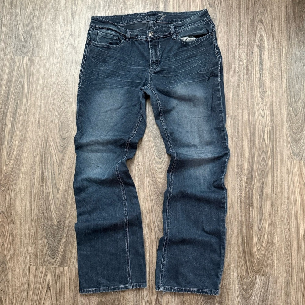 7 for all Mankind Denim Jeans 14 Wide Leg Y2K Pocket Stitching Boot Cut Distress - Picture 2 of 12